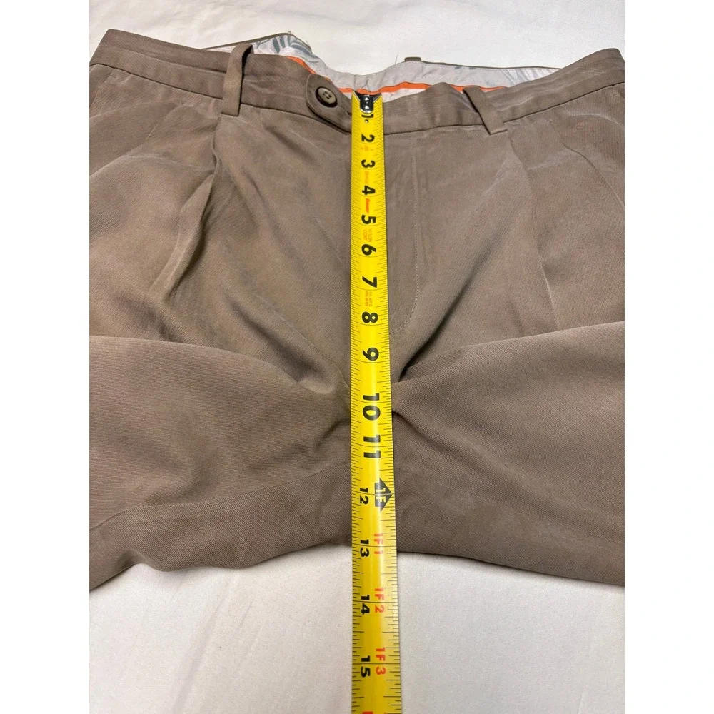 Tommy Bahama Mens 33x32 Brown Silk Cotton Blend Pleated Dress Pants Trousers